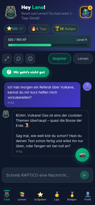 RAPTICO Begleiter-Chat im Gespräch mit einem Kind